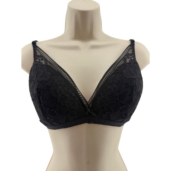 Knix Deep V Neck Lace Bralette Black Women's Medium - Picture 1 of 7